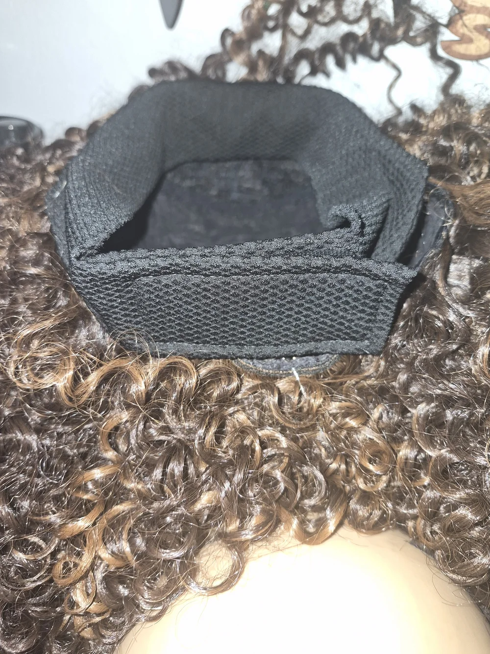 Headband Curly Synthetic Wig - Black with Brown Highlights